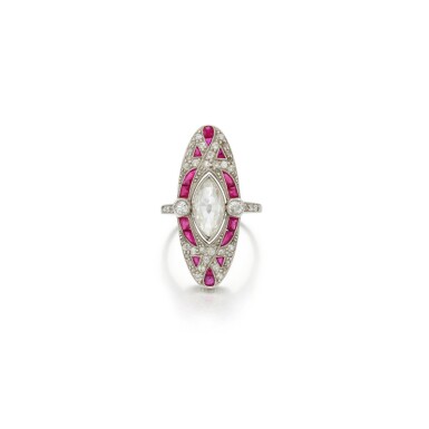 View full screen - View 1 of Lot 14. Diamond and ruby ring (Anello in rubini e diamanti).