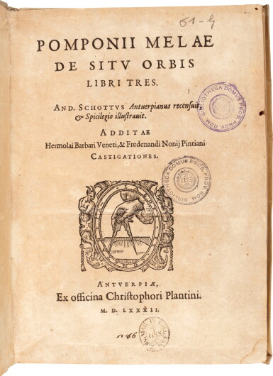 View full screen - View 1 of Lot 44. Pomponius Mela | De situ orbis, Antwerp, Plantin, 1582, vellum.