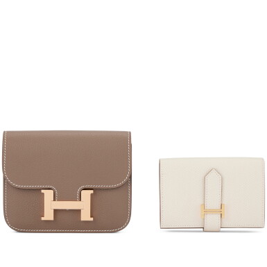 View full screen - View 1 of Lot 1655. Set of Two Etoupe Evercolor Constance Slim Wallet and Craie Epsom Bearn Mini Wallet.