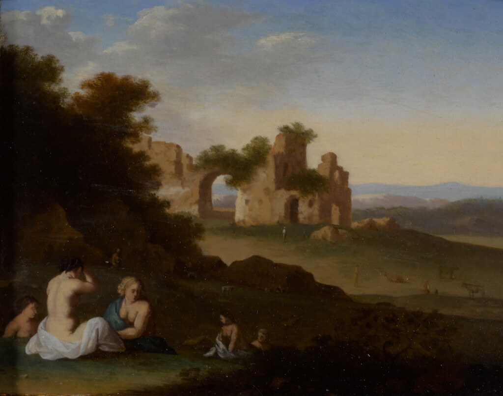 View full screen - View 1 of Lot 277. Nymphs in a classical landscape.