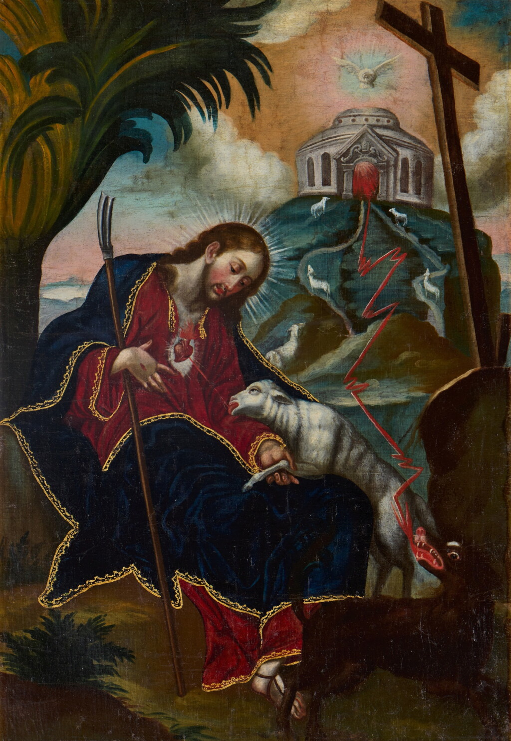 View full screen - View 1 of Lot 46. Christ as the Good Shepherd Communing with the Lamb of God.