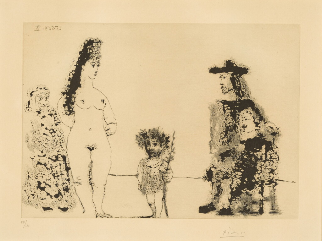 View full screen - View 1 of Lot 121. La Célestine Présente sa Pupille: Avec un enfant au rameau d'olivier, from the 347 Series (B. 1591; Ba. 1607).