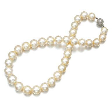 View full screen - View 1 of Lot 145. CULTURED PEARL AND DIAMOND NECKLACE .