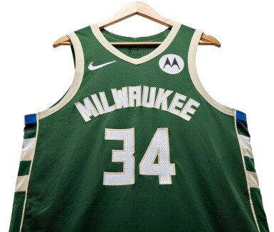 View full screen - View 1 of Lot 5. Giannis Antetokounmpo Milwaukee Bucks 2023-2024 Game Worn Icon Edition Jersey.