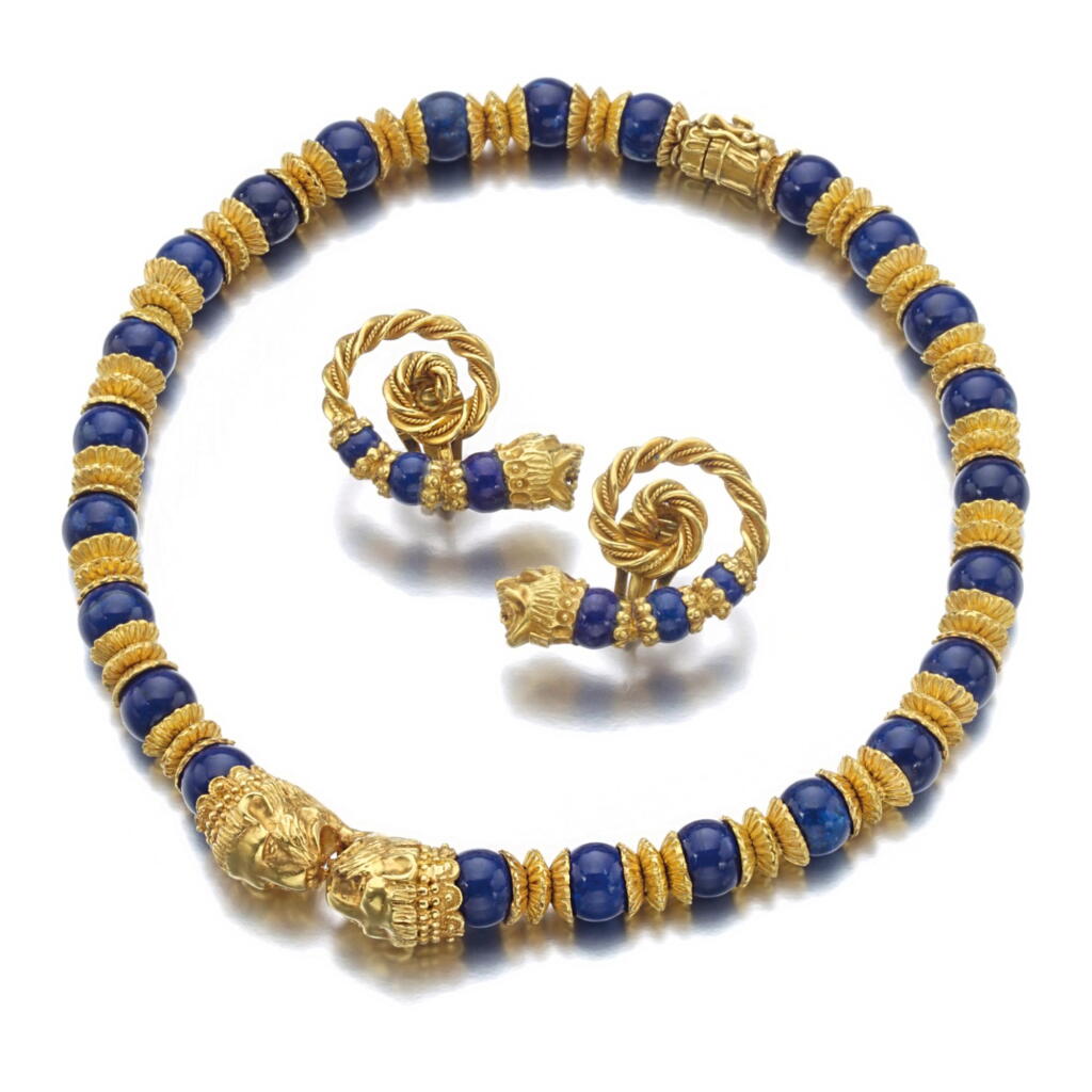View full screen - View 1 of Lot 227. LAPIS LAZULI AND GOLD DEMI-PARURE, ZOLOTAS.