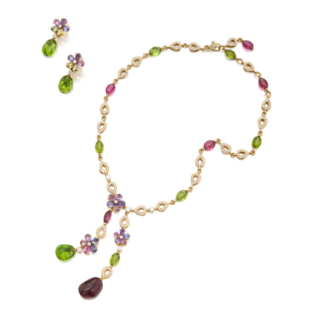 View full screen - View 1 of Lot 158. Gem-Set and Diamond Necklace and Pair of Earclips.