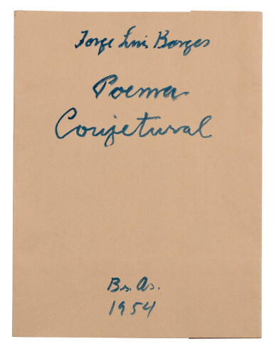 View full screen - View 1 of Lot 63. Poema Conjetural. 1954. Manuscrit autographe, 1/10 exemplaires. Avec une gouache de Raul Russo..