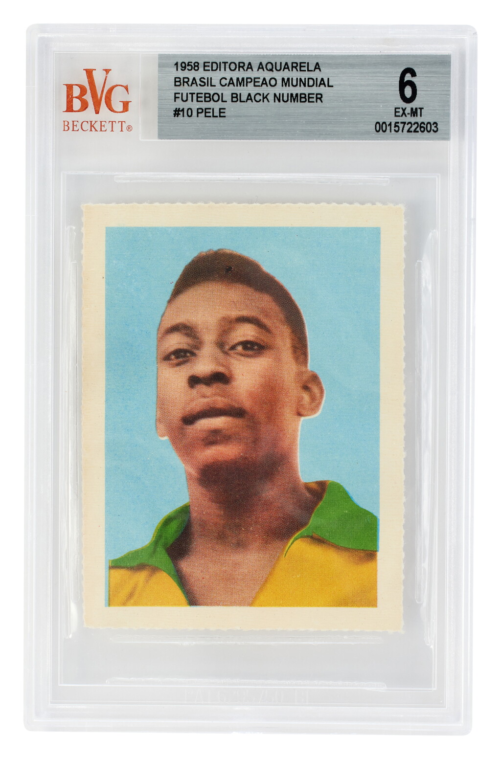 View full screen - View 1 of Lot 15. Pelé 1958 Editora Aquarela Brasil Campeao Mundial Futebol, Black #10 - BVG 6 | Rookie Card.