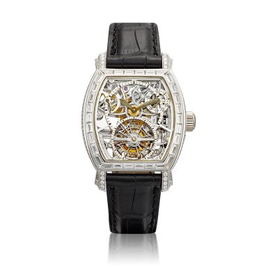 View full screen - View 1 of Lot 2323. Malte Tourbillon, Reference 30669 | A platinum and diamond-set skeletonised tourbillon wristwatch with date and power reserve indication, Made in 2005 | 江詩丹頓 | Malte Tourbillon 型號30669 | 鉑金鑲鑽石鏤空陀飛輪腕錶,備日期及動力儲備顯示,2005年製.