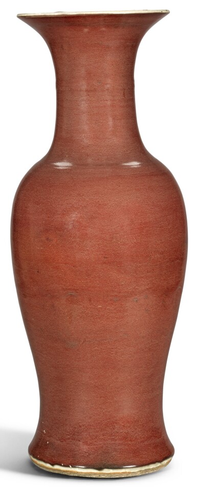 View full screen - View 1 of Lot 344. A LARGE RED-GLAZED VASE QING DYNASTY, 19TH CENTURY | 清十九世紀 紅釉撇口大瓶.