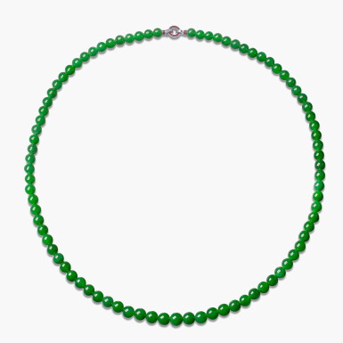 View full screen - View 1 of Lot 1720. Jadeite Bead, Coloured Stone and Diamond Necklace | 天然「緬甸」翡翠珠 配 寶石 及 鑽石 項鏈.