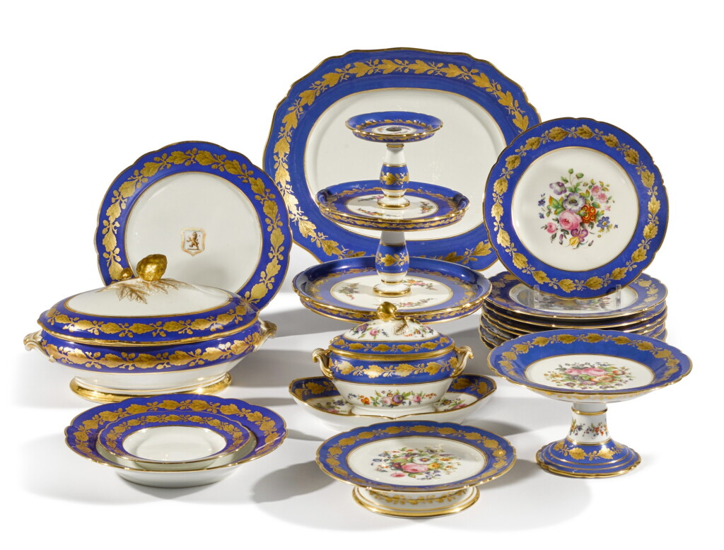 View full screen - View 1 of Lot 108. A Paris blue-ground composite part dinner and dessert service, circa 1835-50.