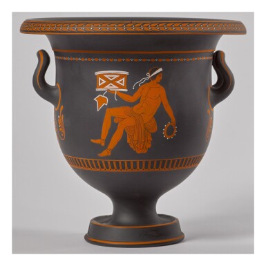 View full screen - View 1 of Lot 127. A WEDGWOOD BLACK BASALT 'ENCAUSTIC'-DECORATED CAMPANA VASE LATE 18TH CENTURY.