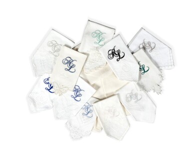 View full screen - View 1 of Lot 2007. Lot comprising twelve various handkerchiefswith a KL monogram | Lot de douze mouchoirs monogrammés KL.