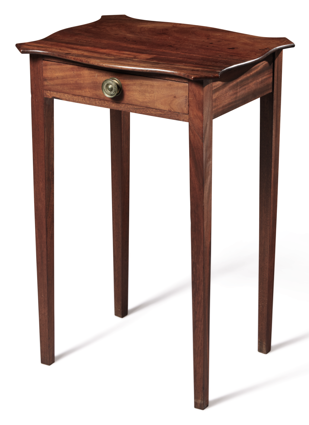 View full screen - View 1 of Lot 1204. VERY FINE CHIPPENDALE FIGURED MAHOGANY SERPENTINE-TOP WORK TABLE, MASSACHUSETTS, CIRCA 1790.