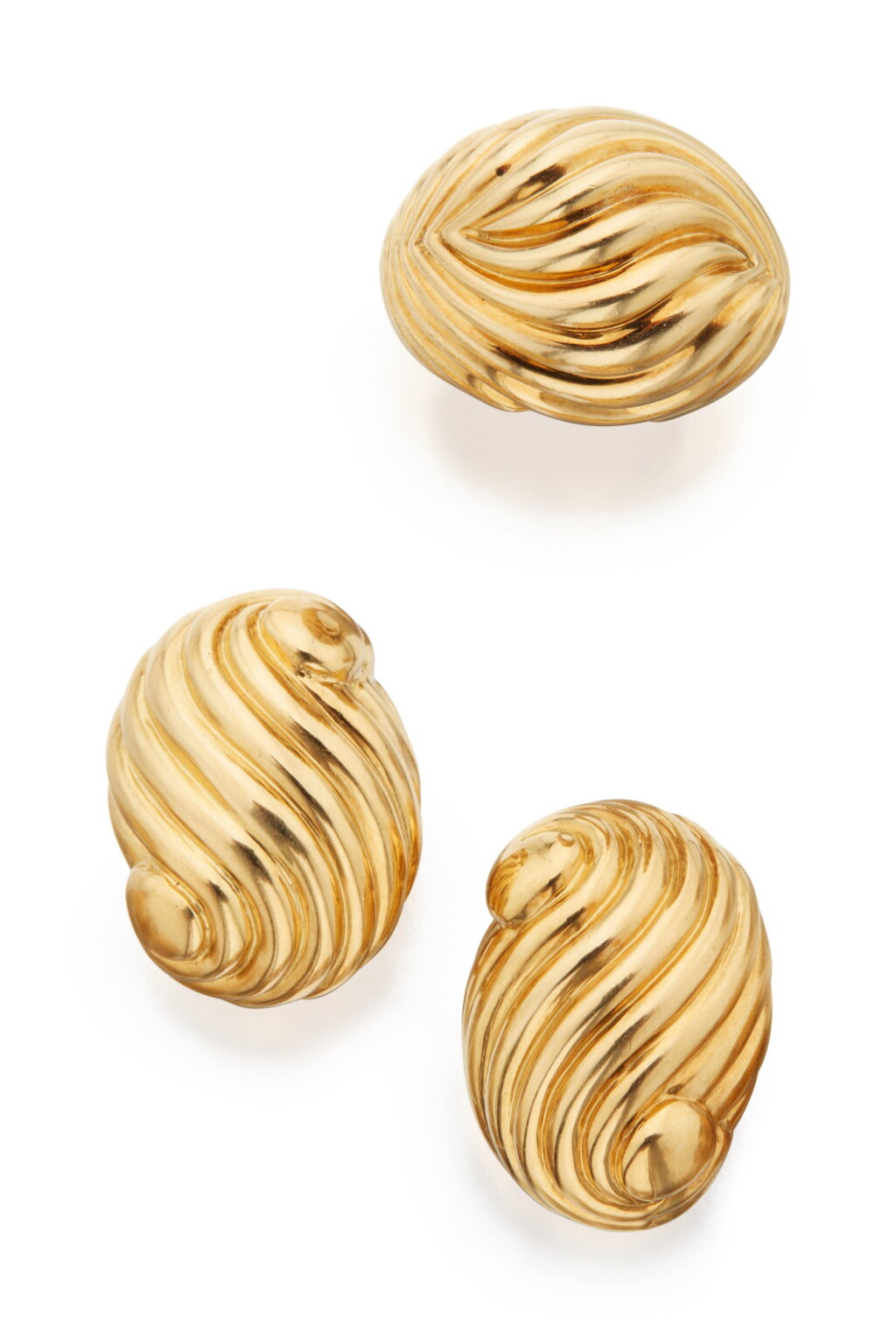 View full screen - View 1 of Lot 29. PAIR OF GOLD EARCLIPS AND RING, DAVID WEBB.