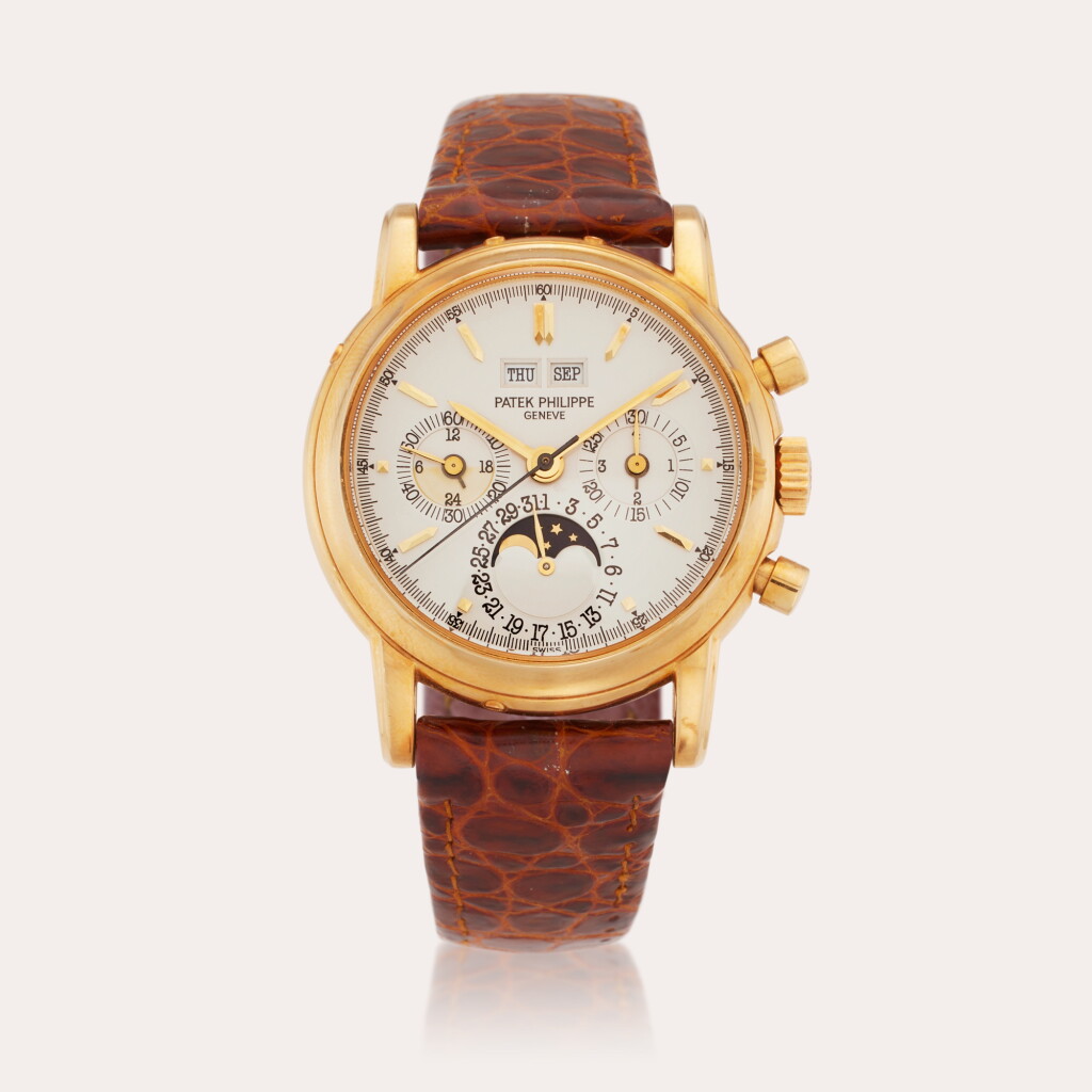 View full screen - View 1 of Lot 22. Reference 3970E 'Transitional 2nd - 3rd Series' | A yellow gold perpetual calendar chronograph wristwatch with moon phases, leap year, and 24-hour indication, Made in 1991.