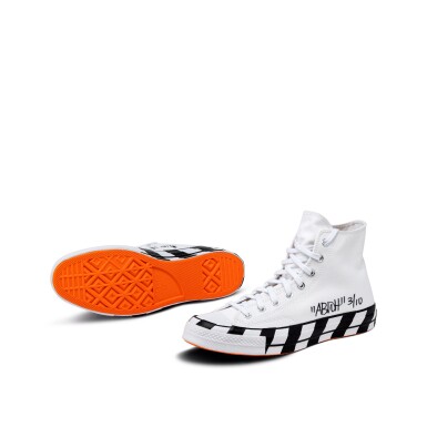 View full screen - View 1 of Lot 56. Virgil Abloh Signed Converse Chuck Taylor All-Star 70 Hi Off-White | Size 10.
