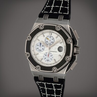 View full screen - View 1 of Lot 404. Royal Oak Offshore 'Juan Pablo Montoya', Reference 26030IO.OO.D001IN.01 | A titanium, carbon fibre and stainless steel chronograph wristwatch with date | Circa 2005.