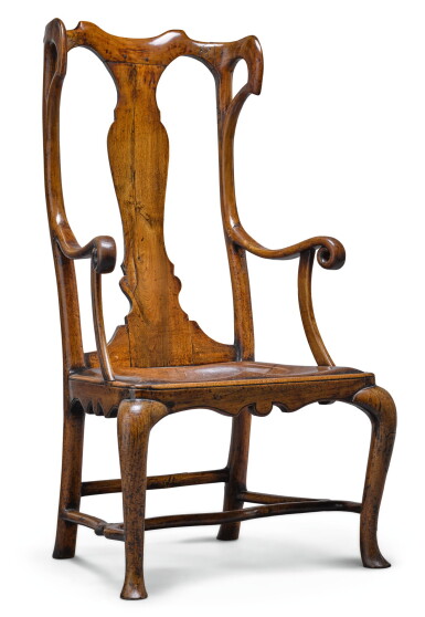 View full screen - View 1 of Lot 3. AN UNUSUAL GEORGE II WALNUT WING ARMCHAIR, CIRCA 1730.