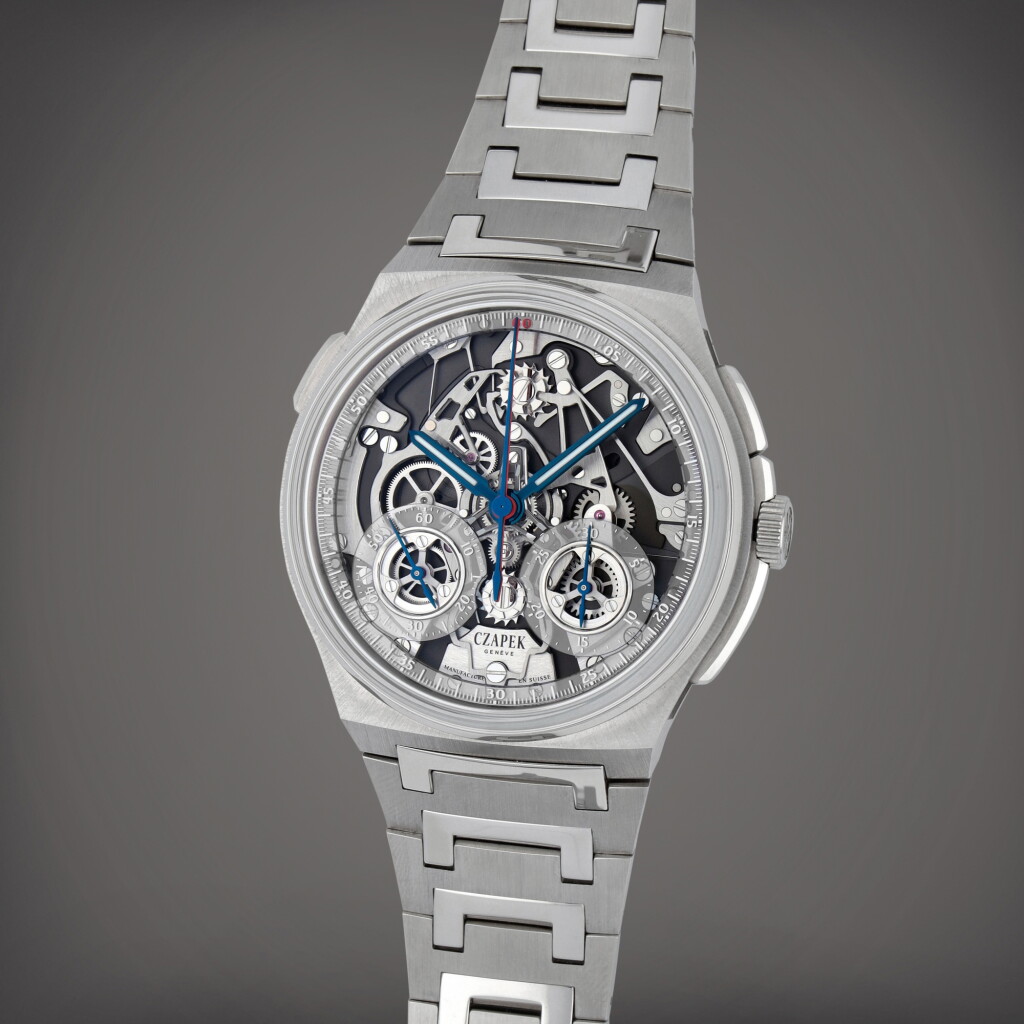 View full screen - View 1 of Lot 251. Antarctique Rattrapante 'Ice Blue' | A limited edition stainless steel split-second chronograph semi-skeletonized wristwatch with bracelet | Circa 2023.