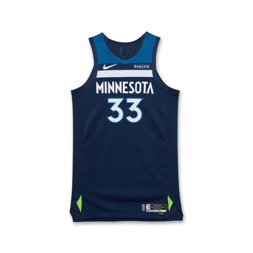 View full screen - View 1 of Lot 70. Leonard Miller Minnesota Timberwolves 2025 NBA Playoffs Western Conference Finals Game Worn Icon Edition Jersey | Game 3.