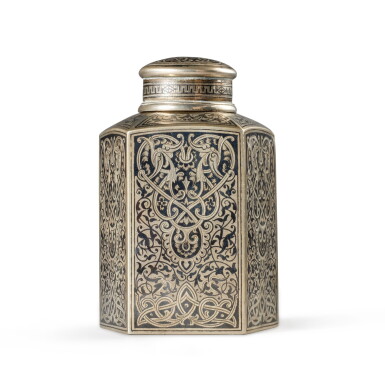 View full screen - View 1 of Lot 578. A Silver and Niello Tea Caddy, Maker's Mark AK, Moscow, 1908-1917.