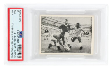 View full screen - View 1 of Lot 33. Pelé 1958 WS-Verlag Fussball Brazil v. Wales #90 - PSA 3.