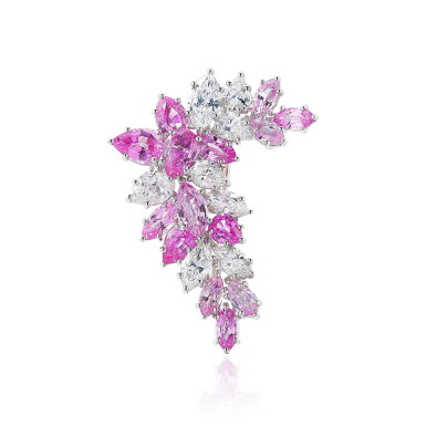 View full screen - View 1 of Lot 641. Harry Winston | Pink Sapphire and Diamond Brooch | 海瑞溫斯頓 | 粉紅色剛玉 配 鑽石 胸針.