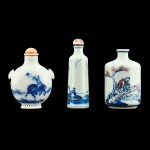 Three porcelain snuff bottles, Qing dynasty, late 18th - 19th century | 清十八世紀末至十九世紀 青花漁牧圖鼻煙壺一件 及 青花釉裏紅獨釣圖鼻煙壺兩件