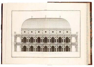 View full screen - View 1 of Lot 85. Bertotti Scamozzi, Le fabbriche e i disegni di Palladio, Vicenza, 1776-1785, 5 volumes, half calf.