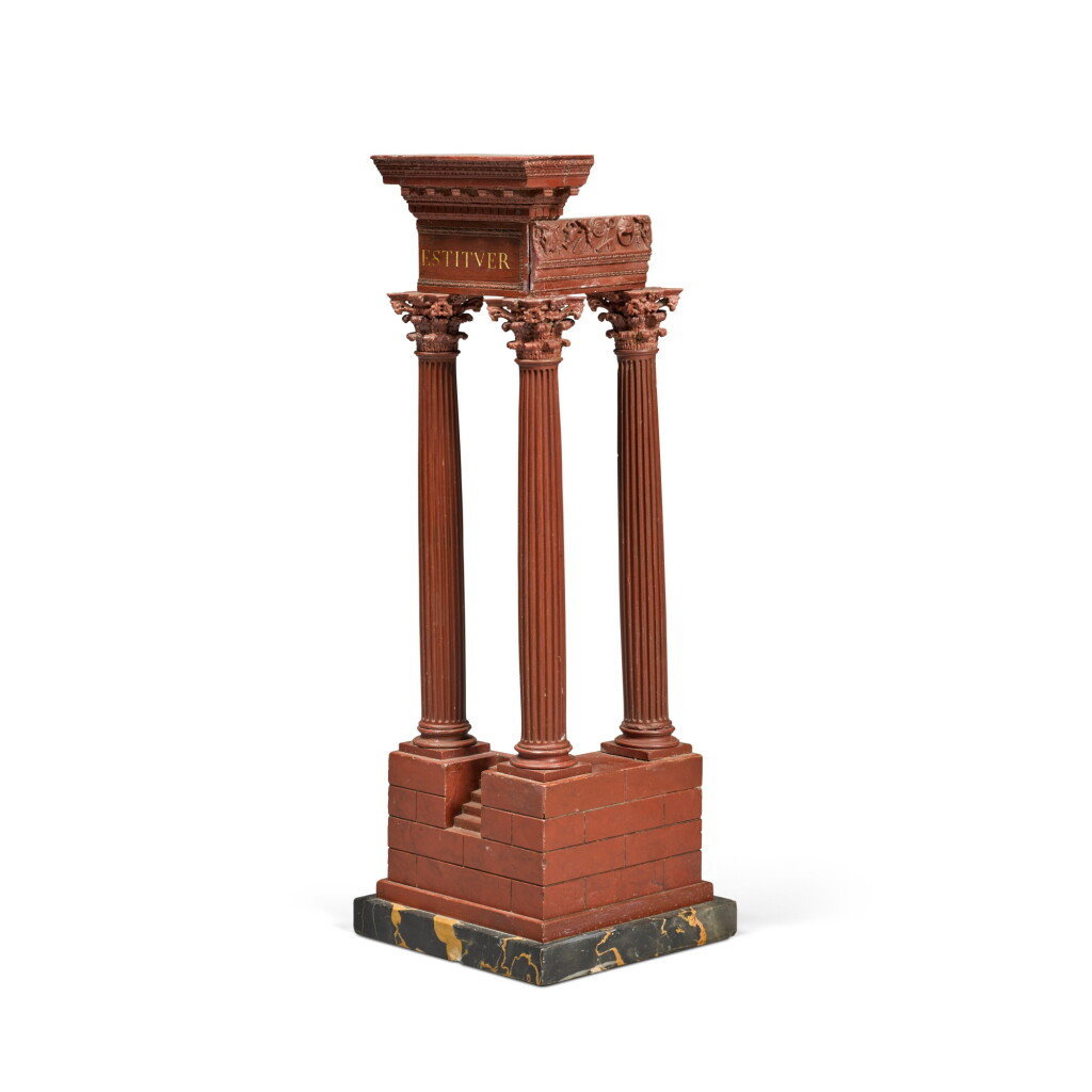 View full screen - View 1 of Lot 69. An Italian rosso antico model of the Temple of Vespasian and Titus, 19th century.