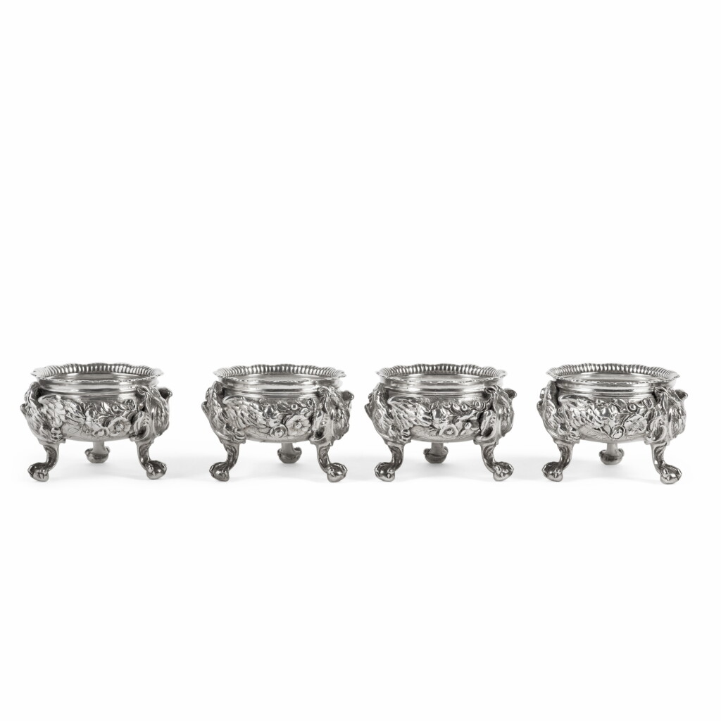 View full screen - View 1 of Lot 82. A Set of Four George II Silver Salts, Paul de Lamerie, London, 1745.