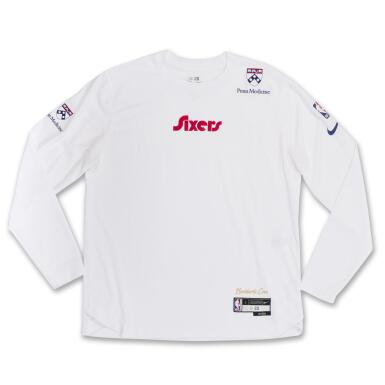 View full screen - View 1 of Lot 34. Jared McCain Philadelphia 76ers 2024-2025 Game Worn City Edition Warmup Top .