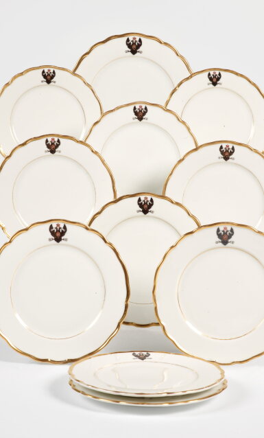 View full screen - View 1 of Lot 215. Twelve Porcelain Plates from the Service of Grand Duke Konstantin Nikolaevich, Kornilov Porcelain Factory, St Petersburg, late 19th century .