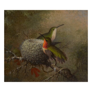 View full screen - View 1 of Lot 41. MARTIN JOHNSON HEADE | TWO RUBY THROATS BY THEIR NEST.