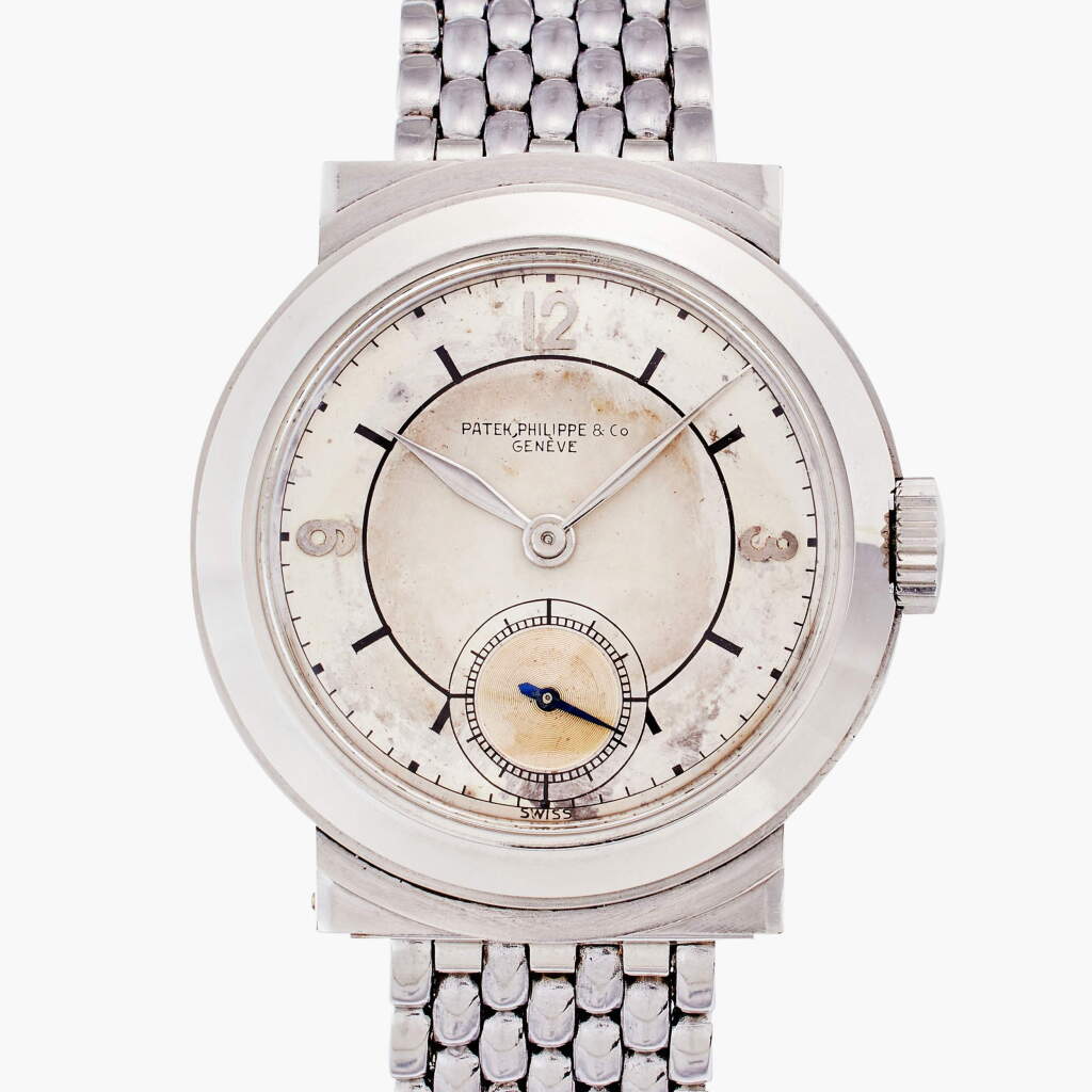 View full screen - View 1 of Lot 196. Reference 544A 'Hooded' | A stainless steel wristwatch with sector dial, Circa 1940.