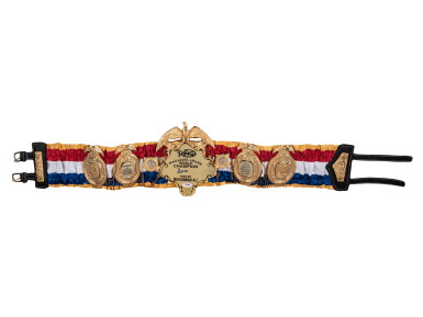 View full screen - View 1 of Lot 36. 1975 Muhammad Ali Signed The Ring Magazine World Champion Belt (PSA/DNA).