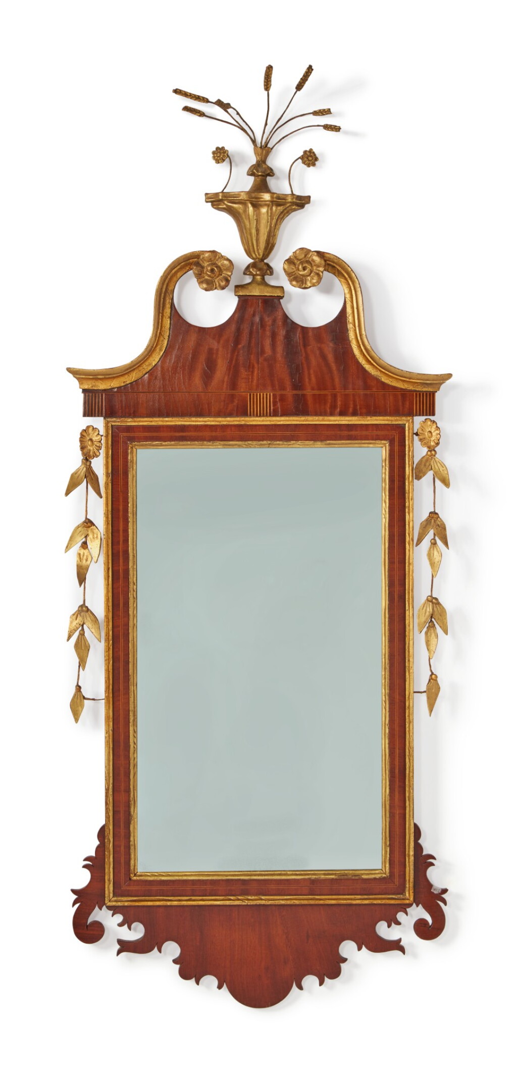 View full screen - View 1 of Lot 75. Very Fine Federal Carved Mahogany and Giltwood Looking Glass, New York, circa 1800.