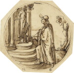 A man before a Roman Temple, with a statue of Jupiter