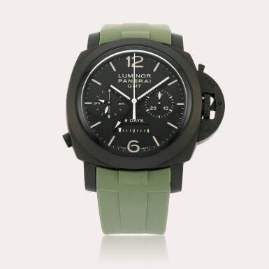 View full screen - View 1 of Lot 204. Luminor 1950 GMT, Reference PAM00317K | A titanium and ceramic monopusher chronograph wristwatch with dual time zone and 8 days power reserve indication | Circa 2010.