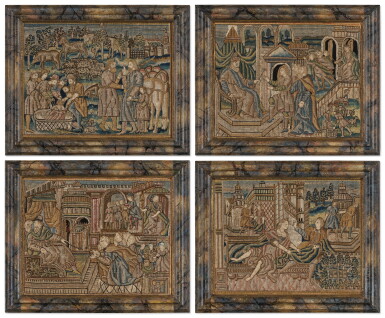 View full screen - View 1 of Lot 8. A Set of Four Flemish Needlework Pictures, 17th Century.