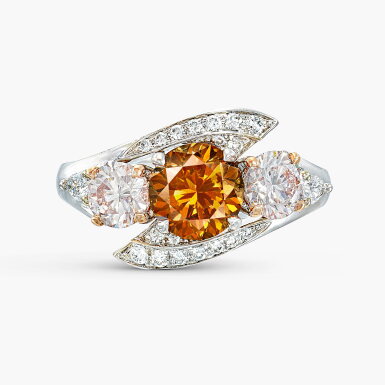 View full screen - View 1 of Lot 1284. Fancy Deep Yellowish Orange Diamond and Diamond Ring | 1.24克拉 深彩黃橙色鑽石 配 鑽石 戒指.