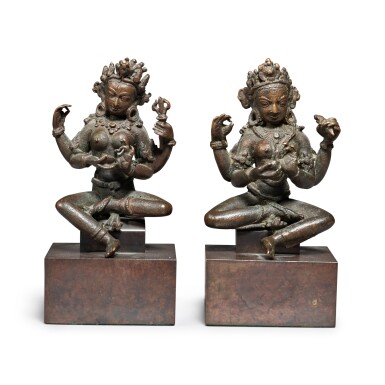 View full screen - View 1 of Lot 188. A pair of copper alloy figures of Matrikas, Nepal, 14th century.