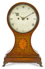 A GEORGE III TULIPWOOD AND HAREWOOD BALLOON TABLE CLOCK, JOHN DWERRYHOUSE, LONDON, CIRCA 1790