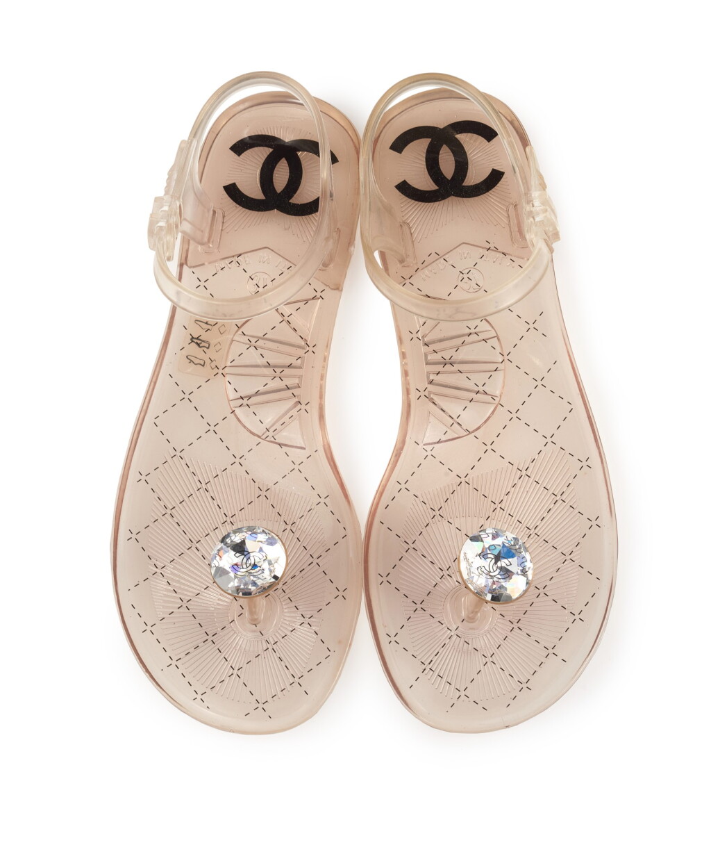View full screen - View 1 of Lot 78. CHANEL | DIAMOND BEACH JELLY ANKLE STRAP SANDALS .
