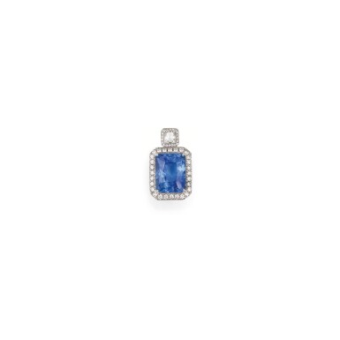 View full screen - View 1 of Lot 202. PENDENTIF SAPHIR ET DIAMANTS | SAPPHIRE AND DIAMOND PENDANT.