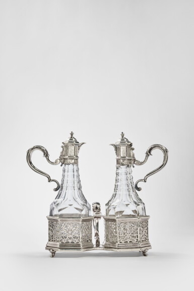 View full screen - View 1 of Lot 666. Sir Robert Walpole: A George II Silver Cruet Set, Benjamin Godfrey of London, Circa 1730.
