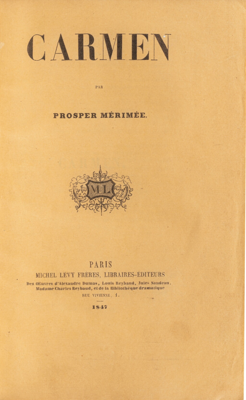 View full screen - View 1 of Lot 101. Carmen. Paris, Michel Lévy, 1846. Rare édition originale. Reliure de Mercier..