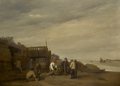 View full screen - View 1 of Lot 154. AUGUSTUS WALL CALLCOTT R.A. | FISHERMAN ON A BEACH WITH THEIR CATCH.
